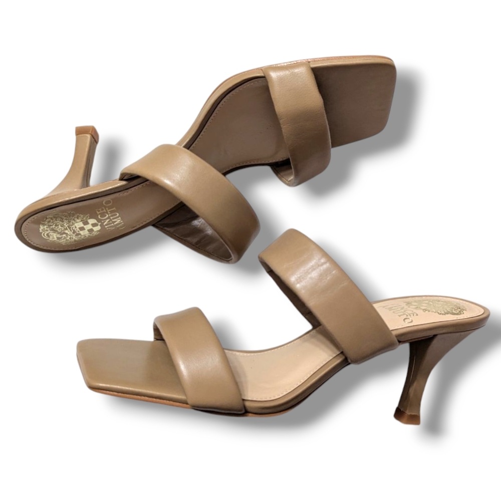 NWOB Vince Camuto Anslee Two Strap Leather Sandal Tan Tortilla Square Toe
